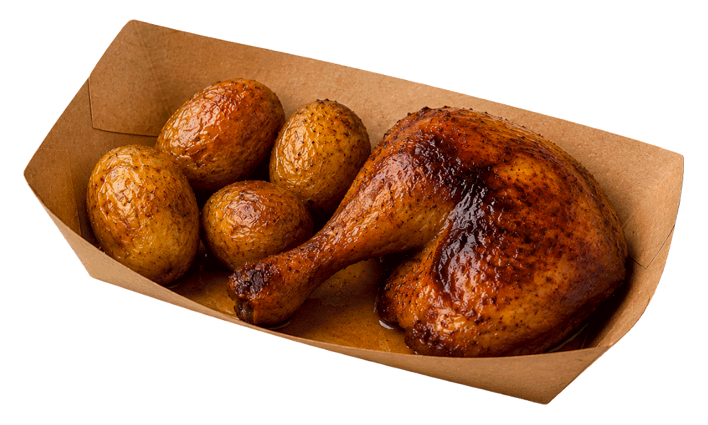 Ración de pollo asado con patatas